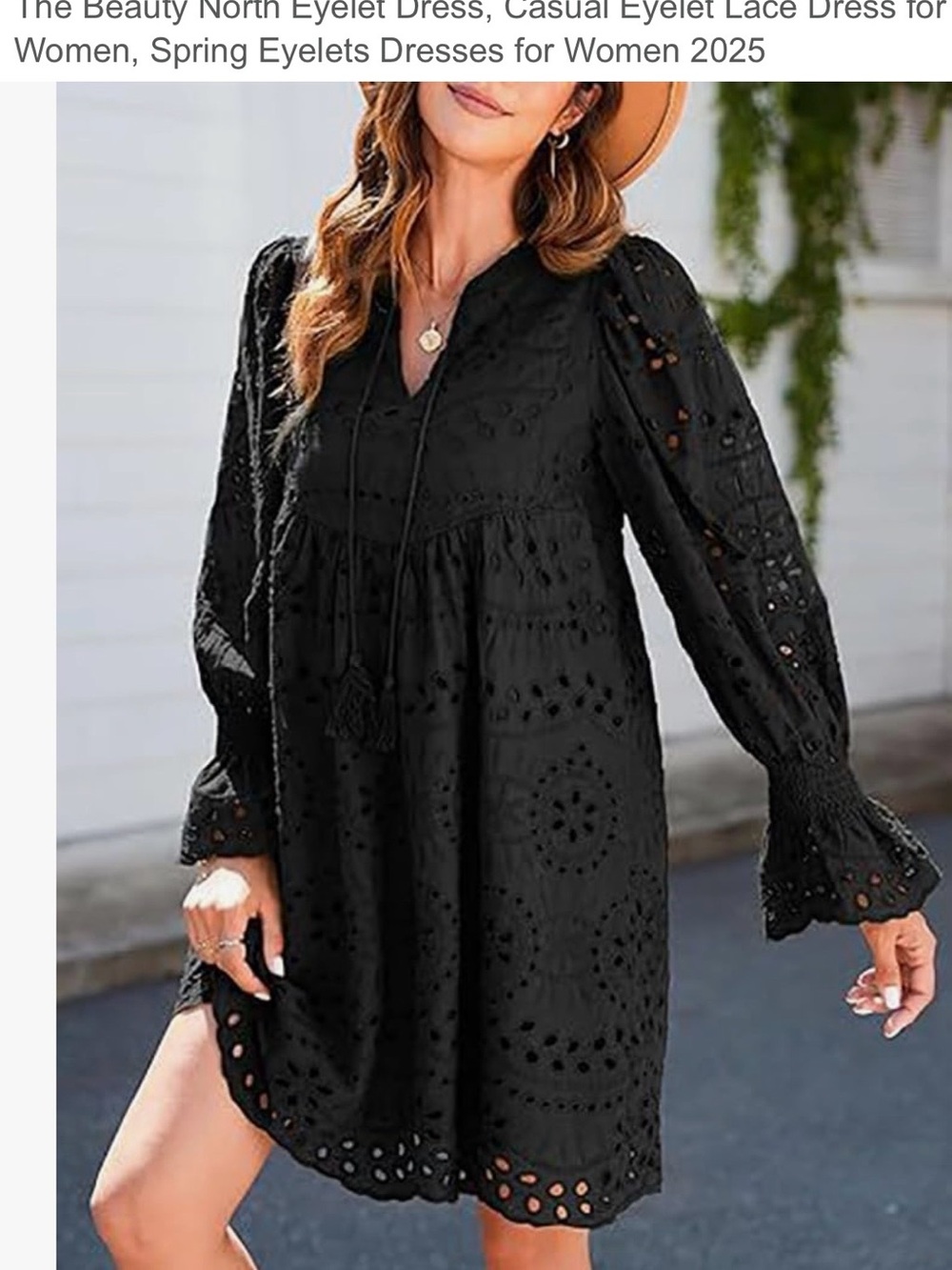 Dokotoo women’s Eyelet Lace Long-Sleeve Mini Dress - Black Large New
